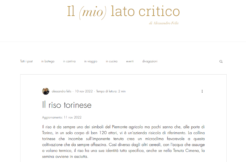 articolo dell'enogastronomo Alessandro Felis su Riso San Raffaele